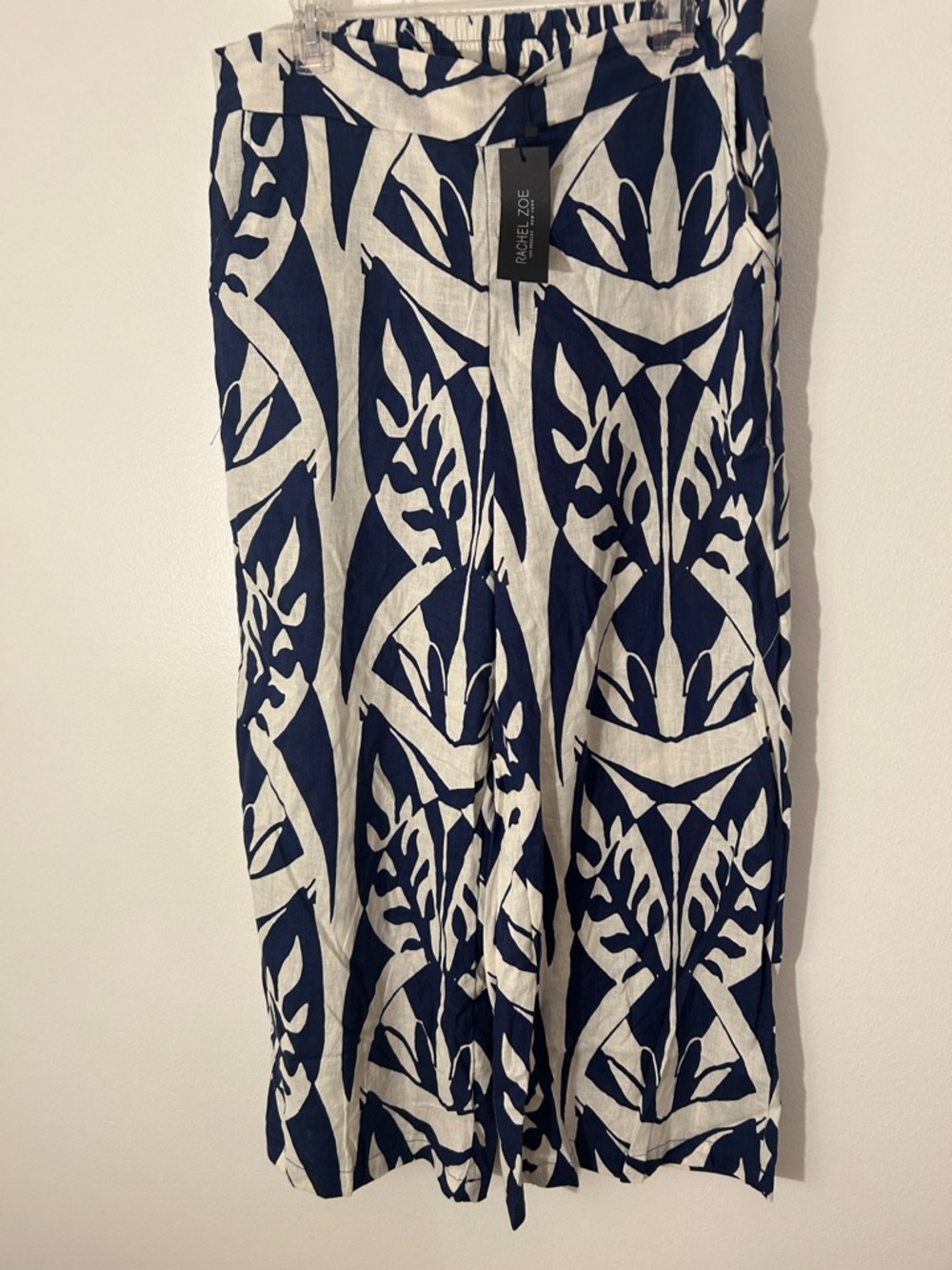 Rachel Zoe Navy and White Botanical Wide-Leg Pants